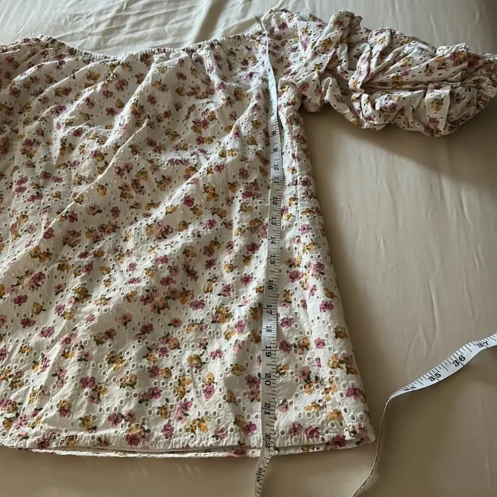 CeCe | Floral Puff/Ruched Sleeve Blouse Size S